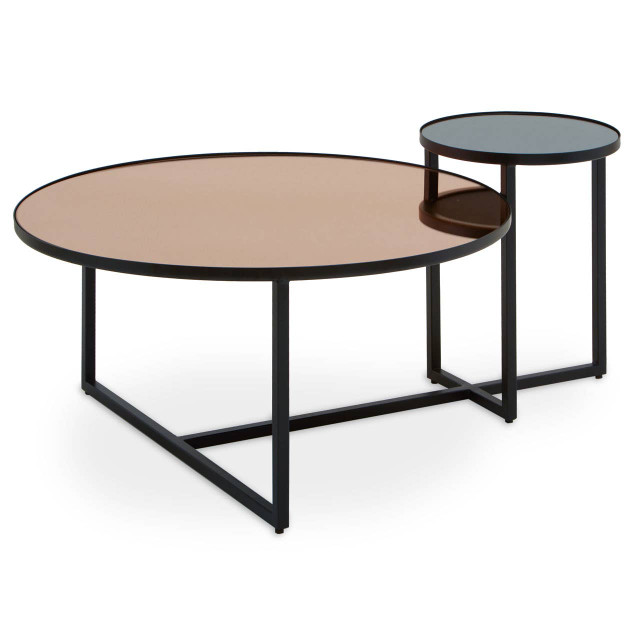 premier housewares Cercle Smoked Mirror 2 Tier Coffee Table