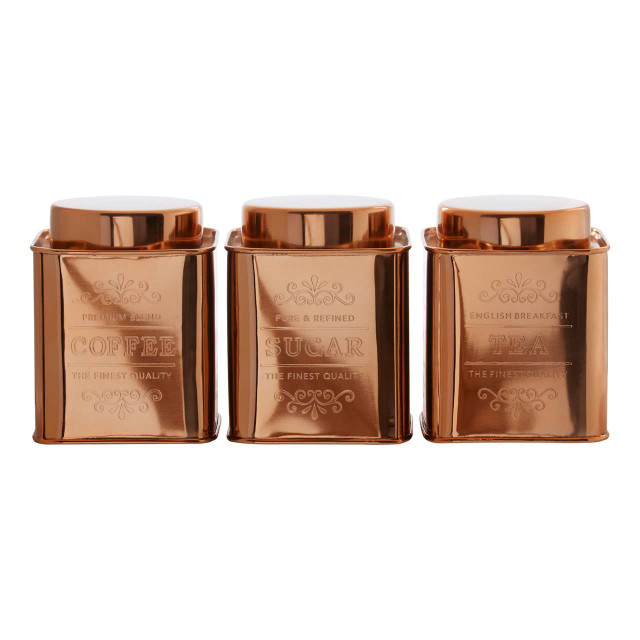 Premier Housewares Chai Set Of 3 Copper Finish Tea Coffee And Sugar Storage Canisters