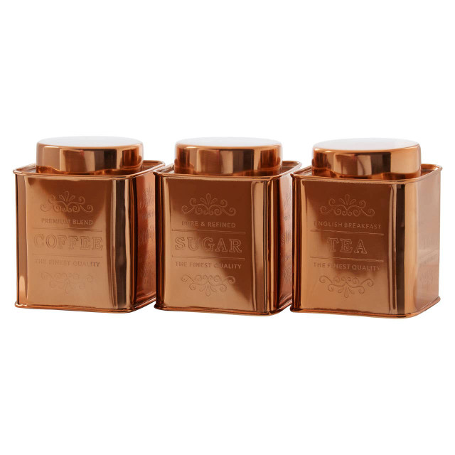 Premier Housewares Chai Set Of 3 Copper Finish Tea Coffee And Sugar Storage Canisters