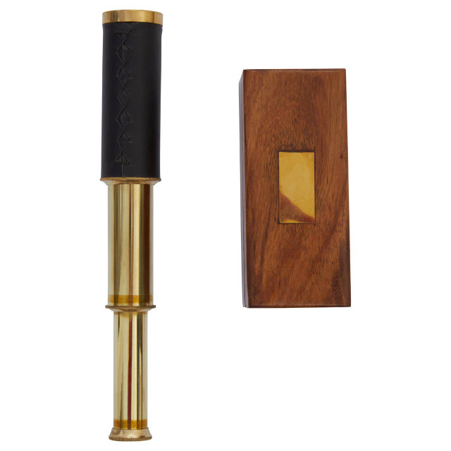 Premier Housewares Churchill Brown Leather Effect Telescope With Wooden Box