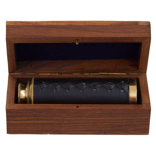premier housewares Churchill Brown Leather Effect Telescope With Wooden Box