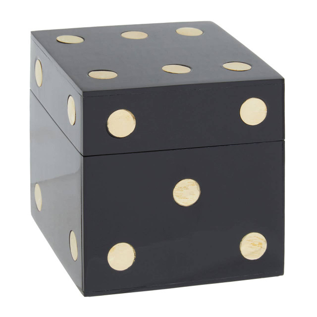 Premier Housewares Churchill Games Black And Gold Dice Box With 5 Black Dice