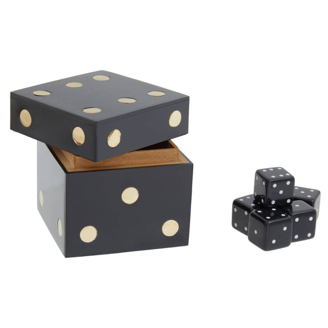 Premier Housewares Churchill Games Black And Gold Dice Box With 5 Black Dice