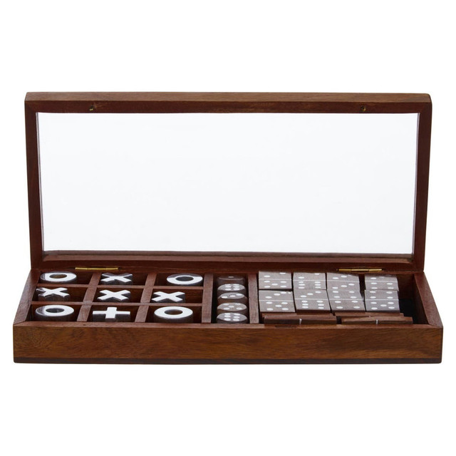 premier housewares Churchill Games Brown Sheesham Wood Multi Game Set