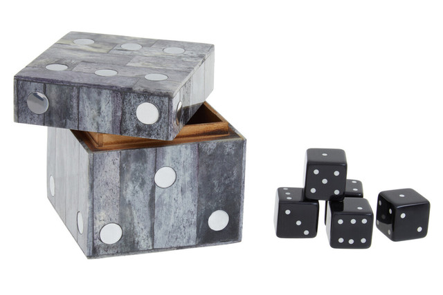 Premier Housewares Churchill Games Grey Bone Dice Box With 5 Black Dice