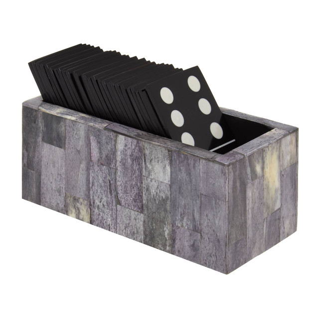 Premier Housewares Churchill Games Grey Bone Domino Set With Black Dominoes