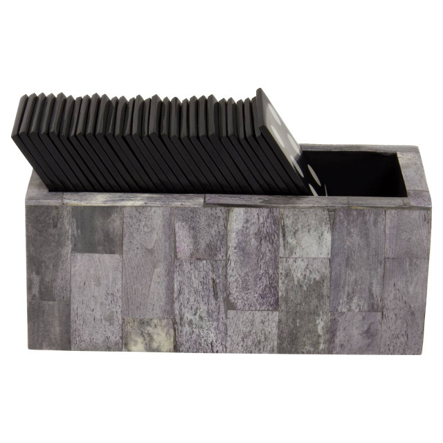 Premier Housewares Churchill Games Grey Bone Domino Set With Black Dominoes