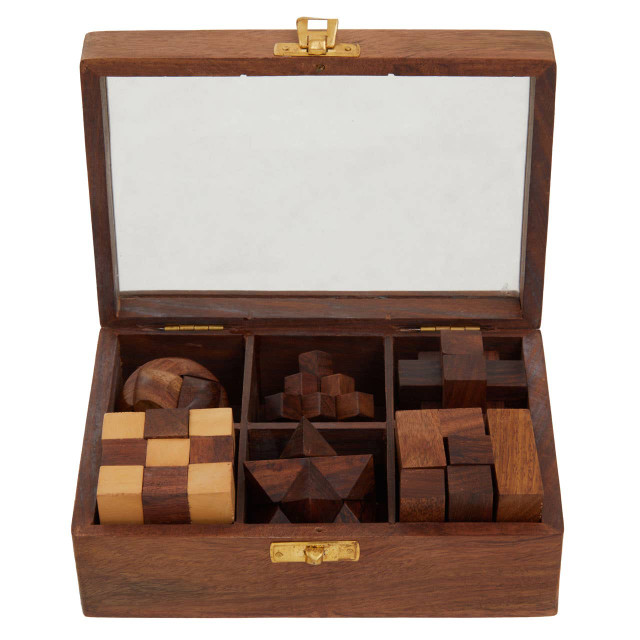 premier housewares Churchill Games Sheesham Wood 6 Piece 3D Puzzle Set