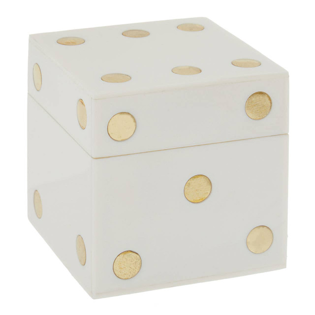 Premier Housewares Churchill Games White And Gold Dice Box With Five White Dice
