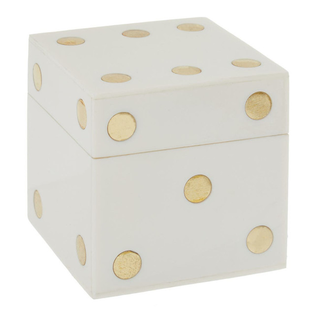 premier housewares Churchill Games White and Gold Dice Box with Five White Dice
