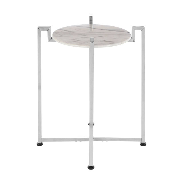 Premier Housewares Cibal White Marble Side Table With Chrome Base