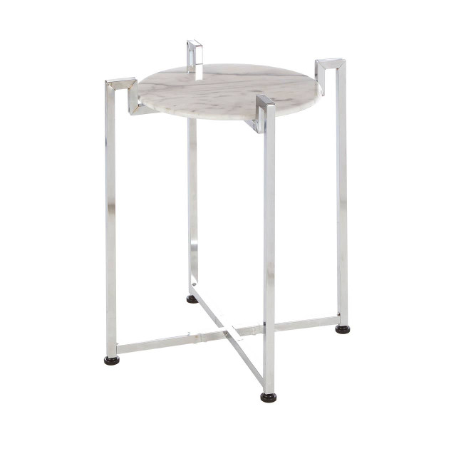 premier housewares Cibal White Marble Side Table With Chrome Base