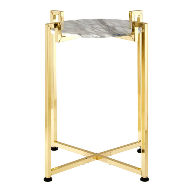 Premier Housewares Cibal White Marble Side Table With Warm Gold Base