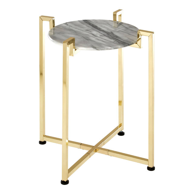 Premier Housewares Cibal White Marble Side Table With Warm Gold Base