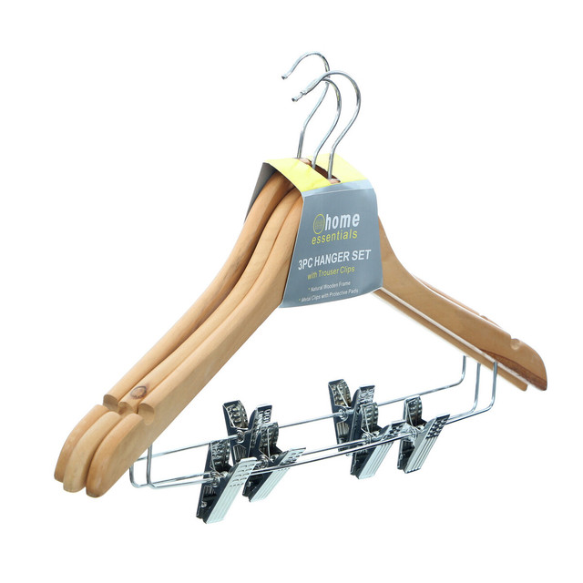 premier housewares Cintre Set of Wooden Hangers with Trouser Clips