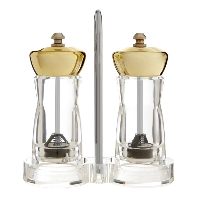 Premier Housewares Cody Gold Salt And Pepper Mill Set On Stand