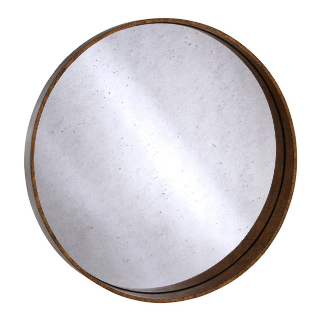 Premier Housewares Colton Round Wall Mirror With Antique Gold Frame