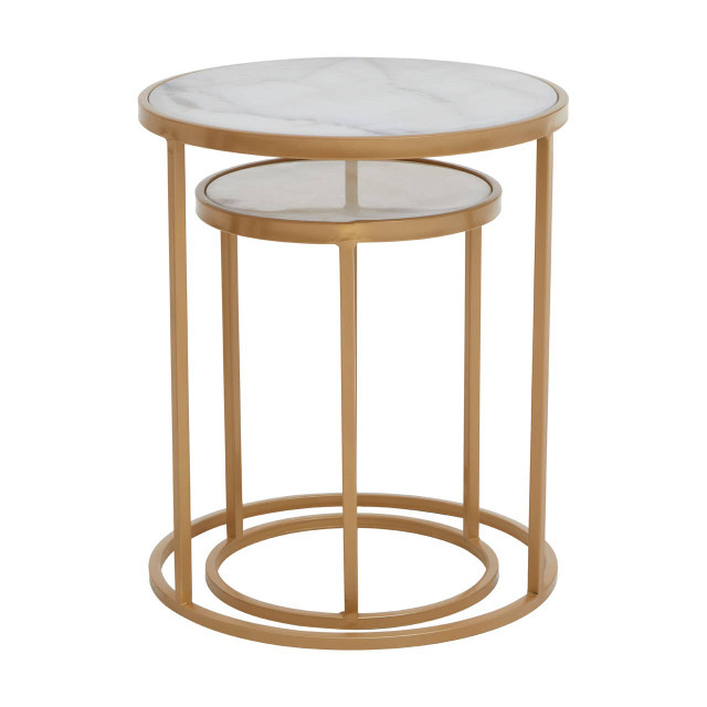 Premier Housewares Colva White Marble And Gold Set Of Two Nesting Tables