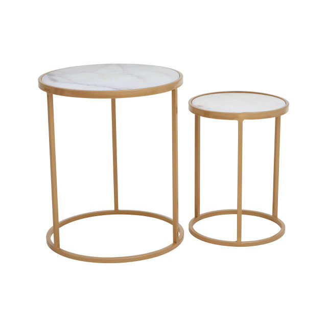 Premier Housewares Colva White Marble And Gold Set Of Two Nesting Tables