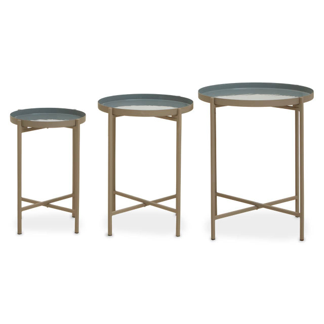 Premier Housewares Corra Grey Enamel Top Set Of Three Side Tables