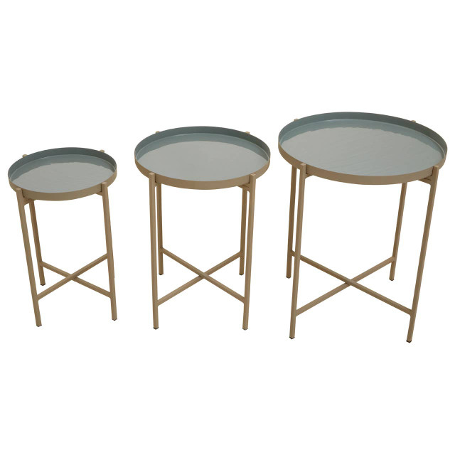 Premier Housewares Corra Grey Enamel Top Set Of Three Side Tables