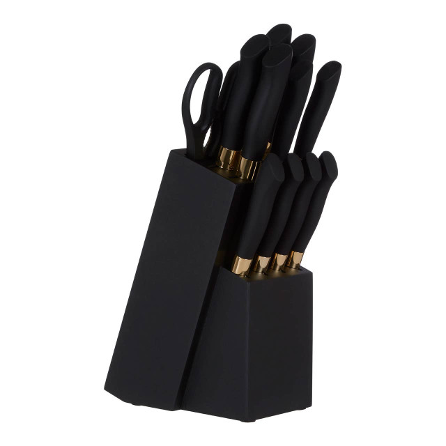 Premier Housewares Corsico 11 Piece Black And Gold Knife Set With Block