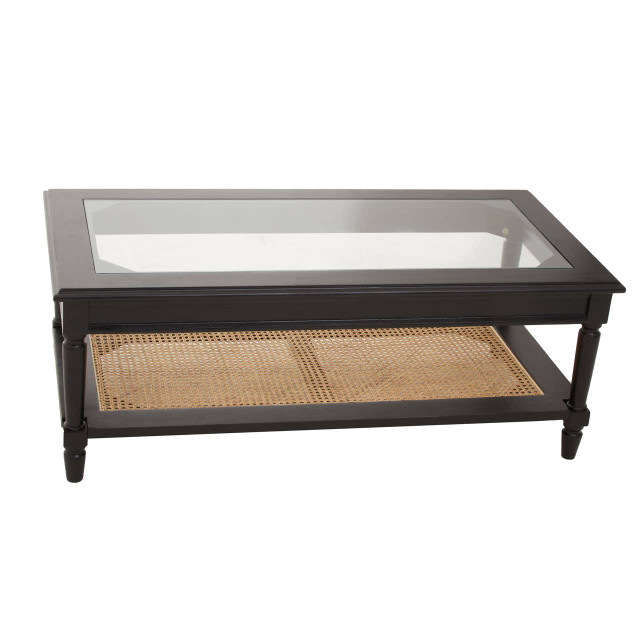 Premier Housewares Corso Black Coffee Table With Rattan Shelf