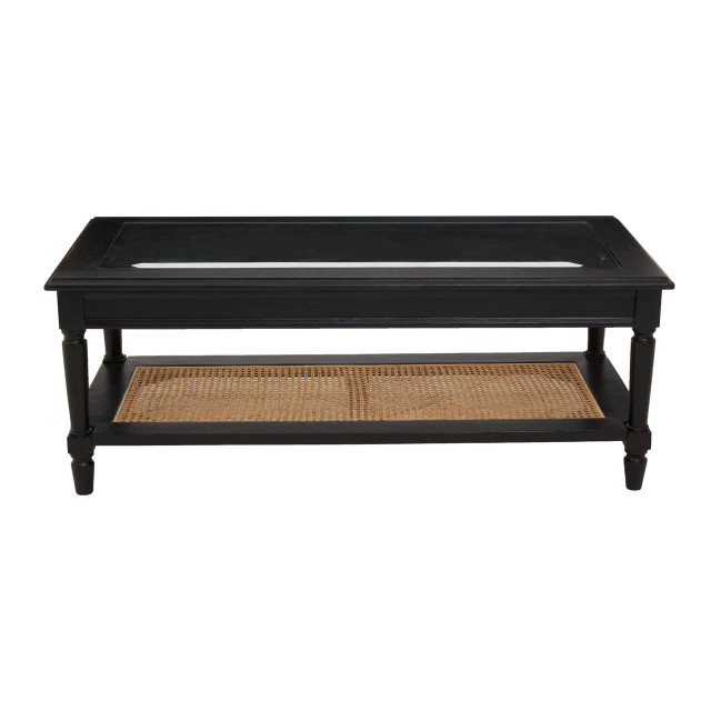 premier housewares Corso Black Coffee Table with Rattan Shelf