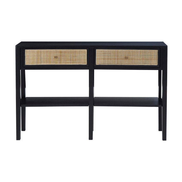 Premier Housewares Corso Black Console Table With Rattan Drawers