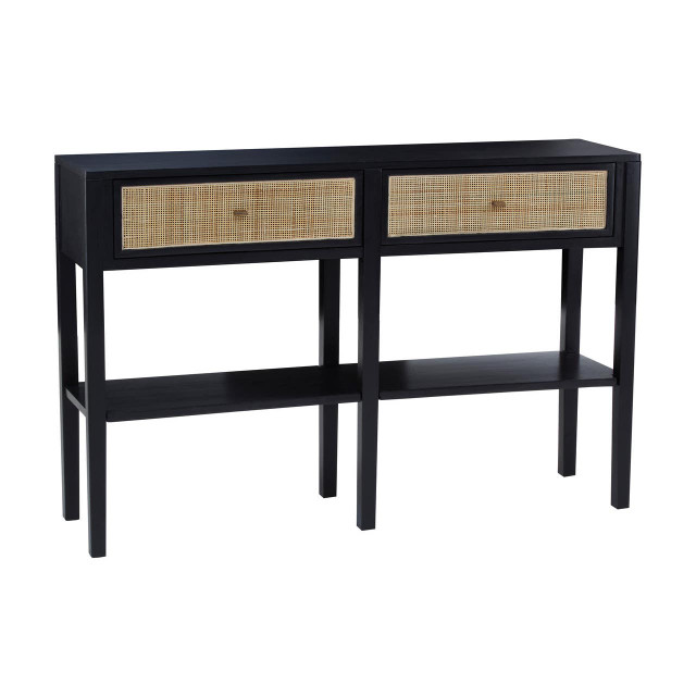 premier housewares Corso Black Console Table with Rattan Drawers