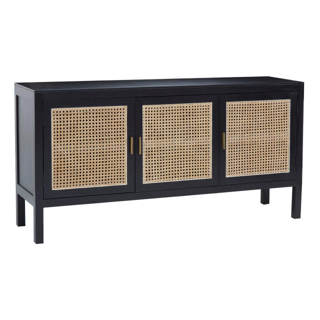 Premier Housewares Corso Black Sideboard With 3 Rattan Doors