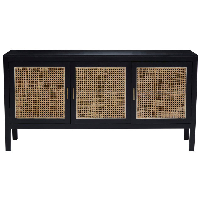 Premier Housewares Corso Black Sideboard With 3 Rattan Doors