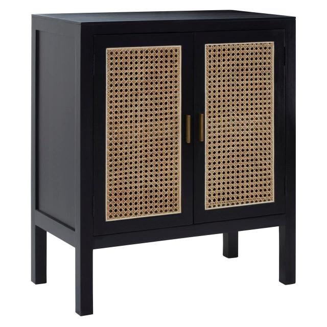 Premier Housewares Corso Black Sideboard With Two Rattan Doors