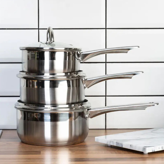 Premier Housewares Crosse Set Of 3 Stainless Steel Saucepan With Lids