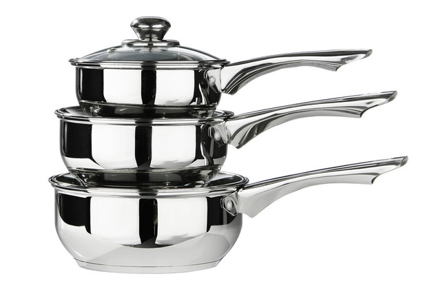 Premier Housewares Crosse Set Of 3 Stainless Steel Saucepans With Glass Lids