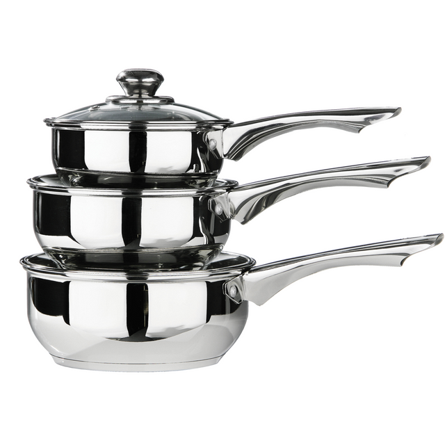 premier housewares Crosse Set of 3 Stainless Steel Saucepans with Glass Lids