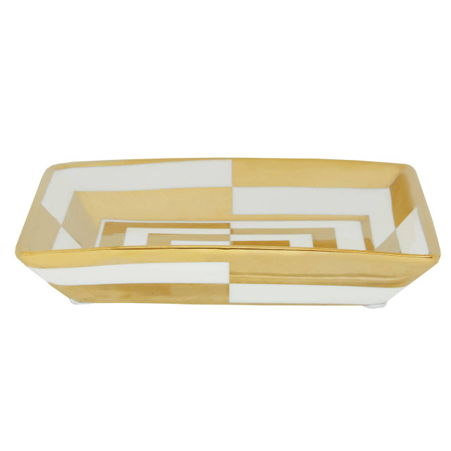 Premier Housewares Curva Ceramic Gold And White Dish