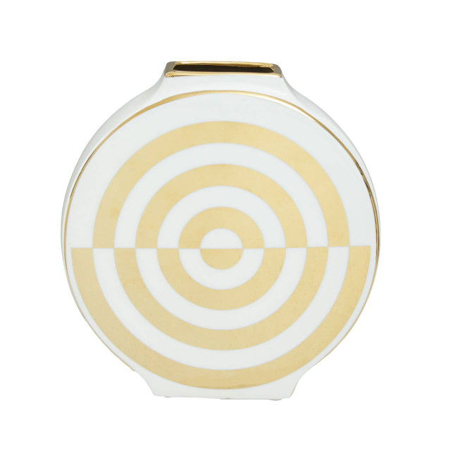 Premier Housewares Curva Gold And White Ceramic Round Vase