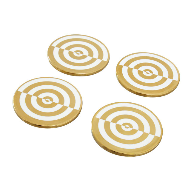Premier Housewares Curva Gold And White Set Of Four Coasters