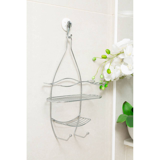 Premier Housewares Dara 3 Tier Chrome Shower Caddy With Hooks