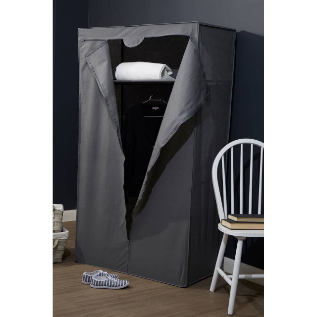 Premier Housewares Dara Grey Fabric Wardrobe With Shelf