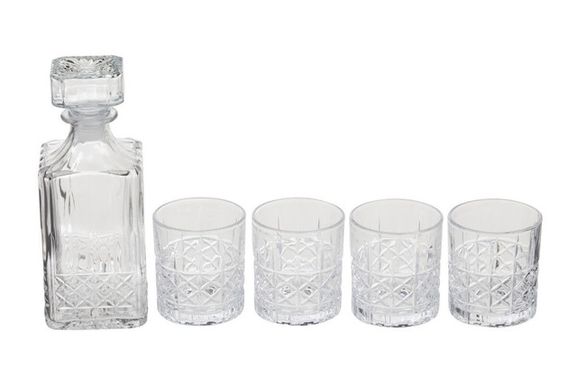 Premier Housewares Dayla Diamond Pattern Decanter With Four Glasses