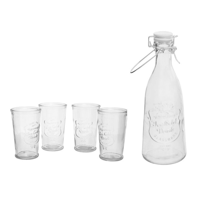 Premier Housewares Dayla Embossed Glass Bottle Set With Four Glasses