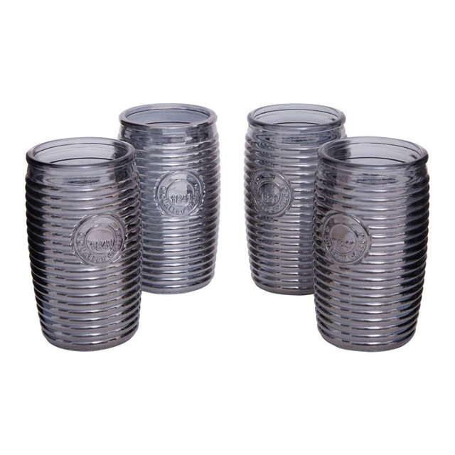 Premier Housewares Dayla Set Of Four Grey Ribbed Glass Tumblers