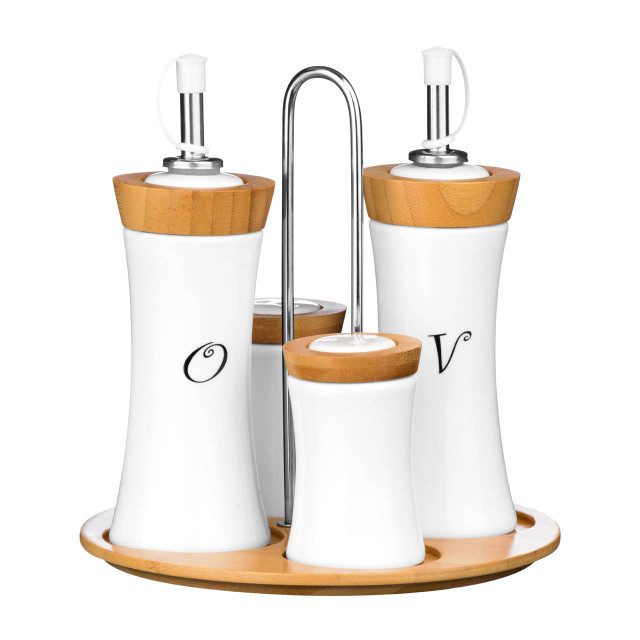Premier Housewares Dela 4pc Bamboo And Ceramic Condiment Set