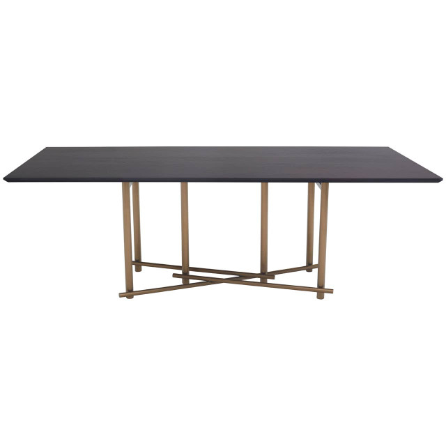 premier housewares Delta Walnut Veneer Dining Table with Brushed Brass Legs