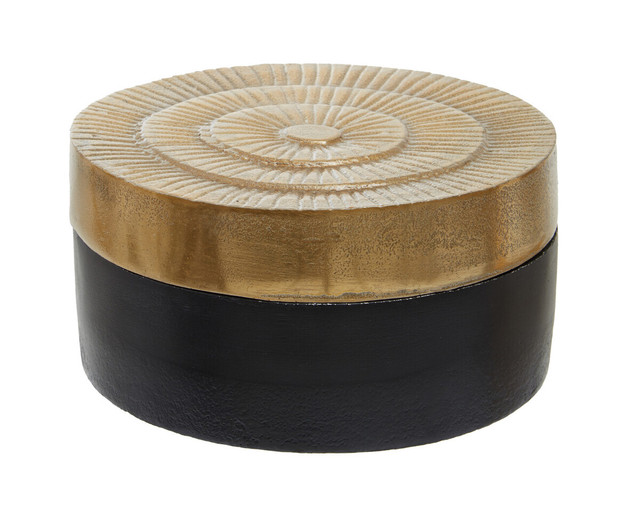 premier housewares Deomali Small Two Toned Black and Gold Round Box