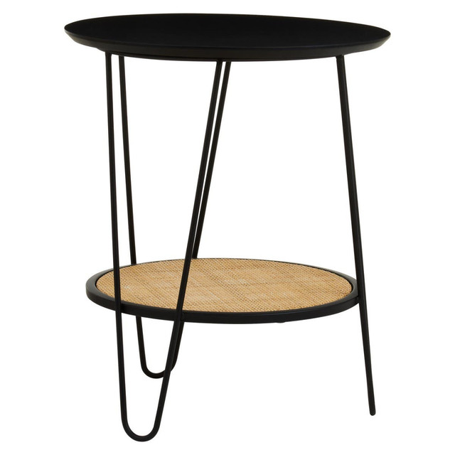 Premier Housewares Depok Rattan And Metal Side Table With Hairpin Legs