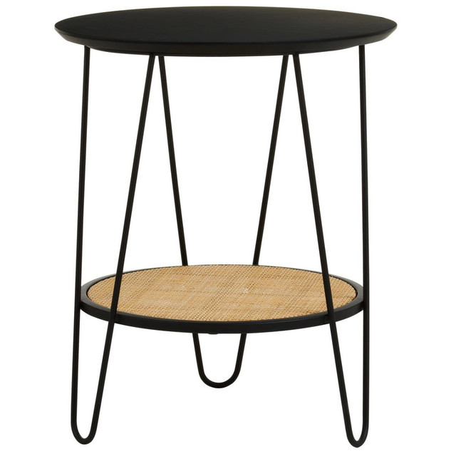 premier housewares Depok Rattan And Metal Side Table With Hairpin Legs