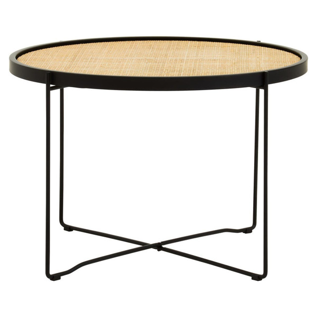 Premier Housewares Depok Rattan Round Coffee Table With Cross Metal Legs